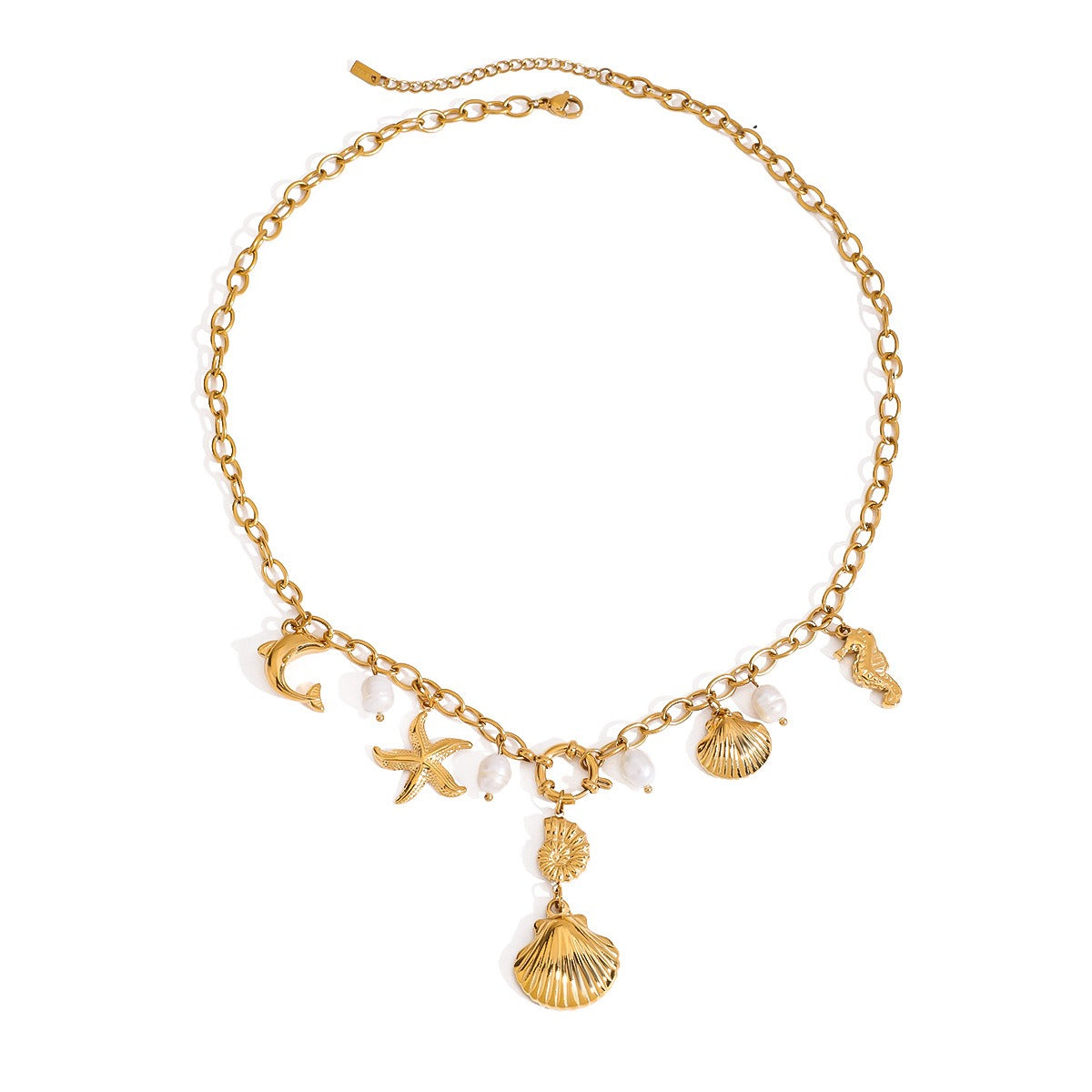 Halskjede Dame 18K gullbelagt - Ocean Element med Tekstur Design Only