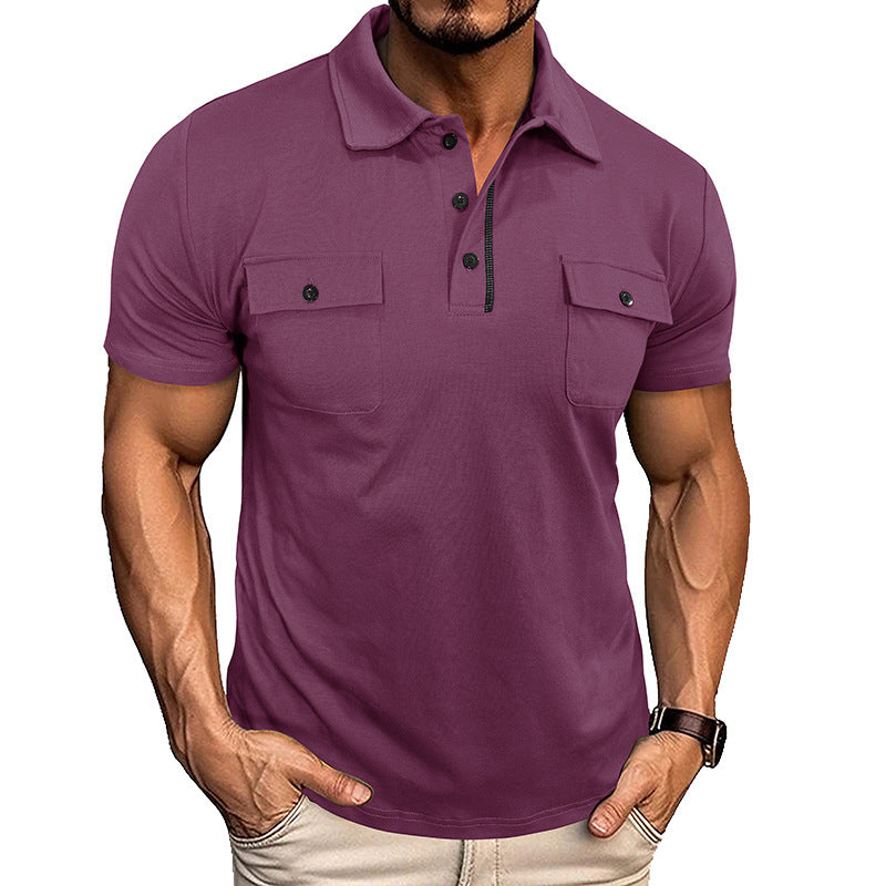 Kortermet Skjorte for Menn – Sommer poloskjorte med knapper og lommer Purplish Red