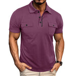 Kortermet Skjorte for Menn – Sommer poloskjorte med knapper og lommer Purplish Red