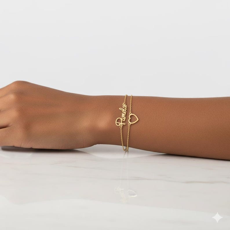 Armbånd Dame - Dobbel Kjede Hjerte Tilpasset Navn Design