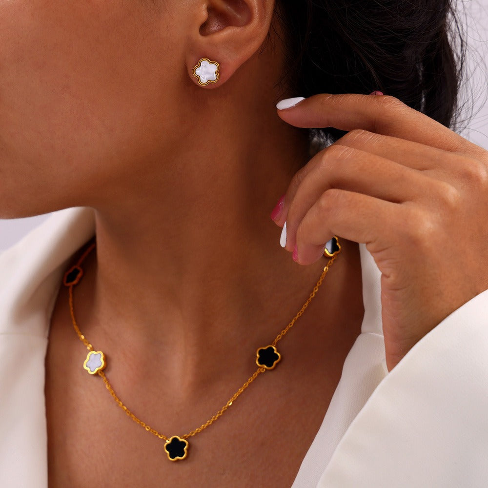 Smykkesett Dame 18K gullbelagt - Blomst Edelsten Øredobber Armbånd Halskjede