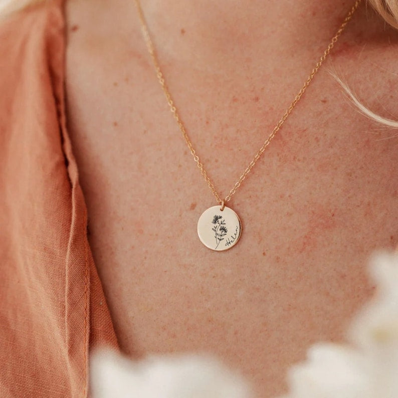 Personalisert Navnehalskjede med Fødselsmånedblomst i S925 Sølv