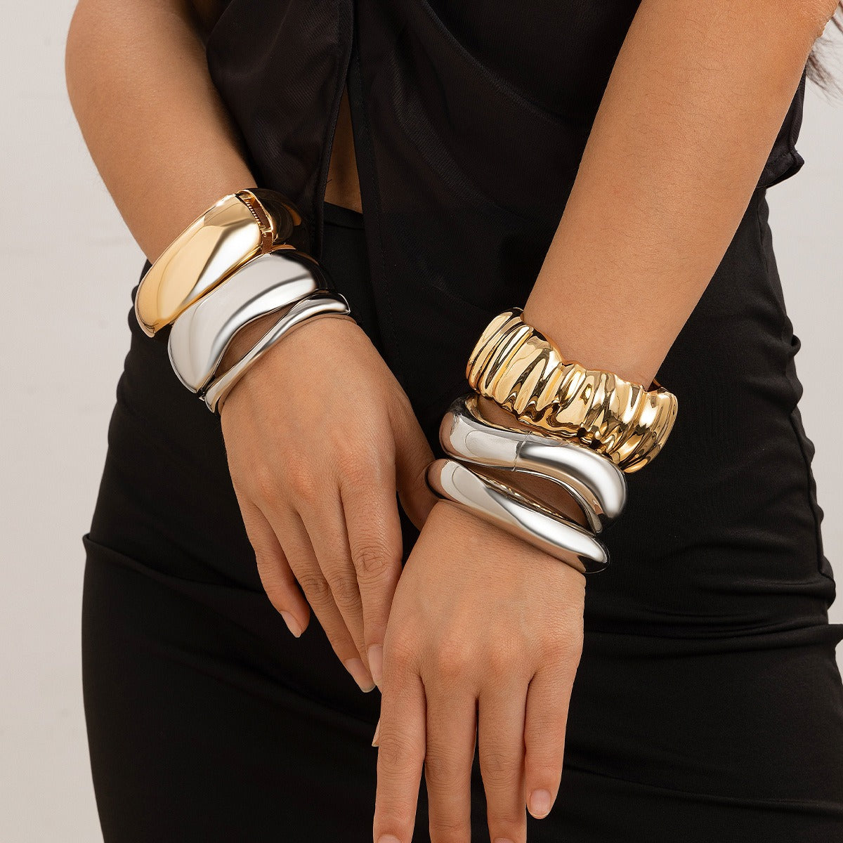 Armbånd Dame 18K Gullbelagt - Geometrisk Bred Tekstur Design Edel Lett Luksus