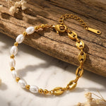 Perlearmbånd 18K Gullbelagt med Perler - Titanstål