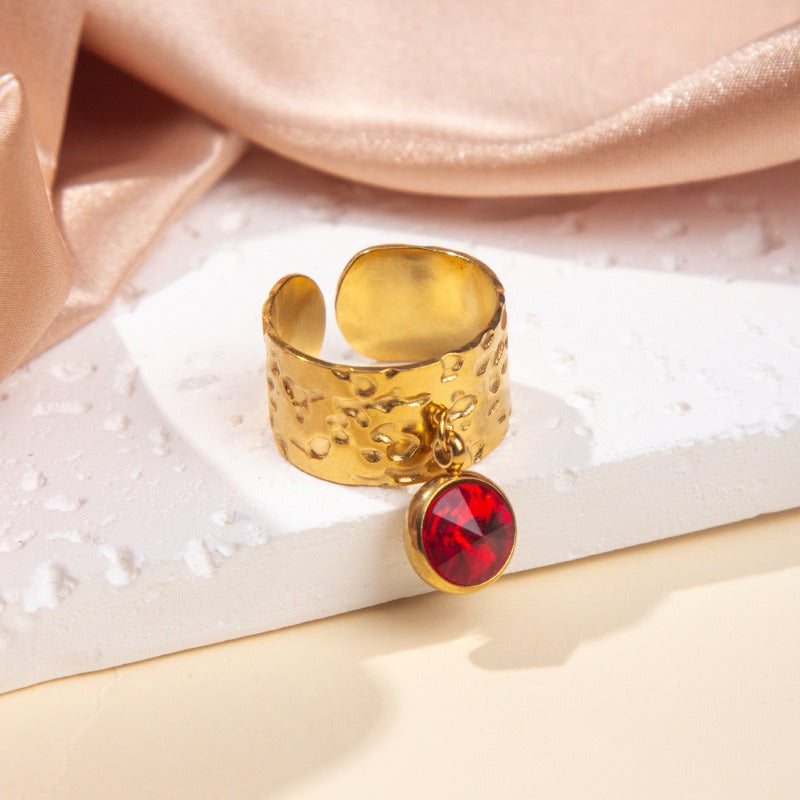 Gullbelagt Ring 18K med Anheng - Titanstål Design Ring F Adjustable