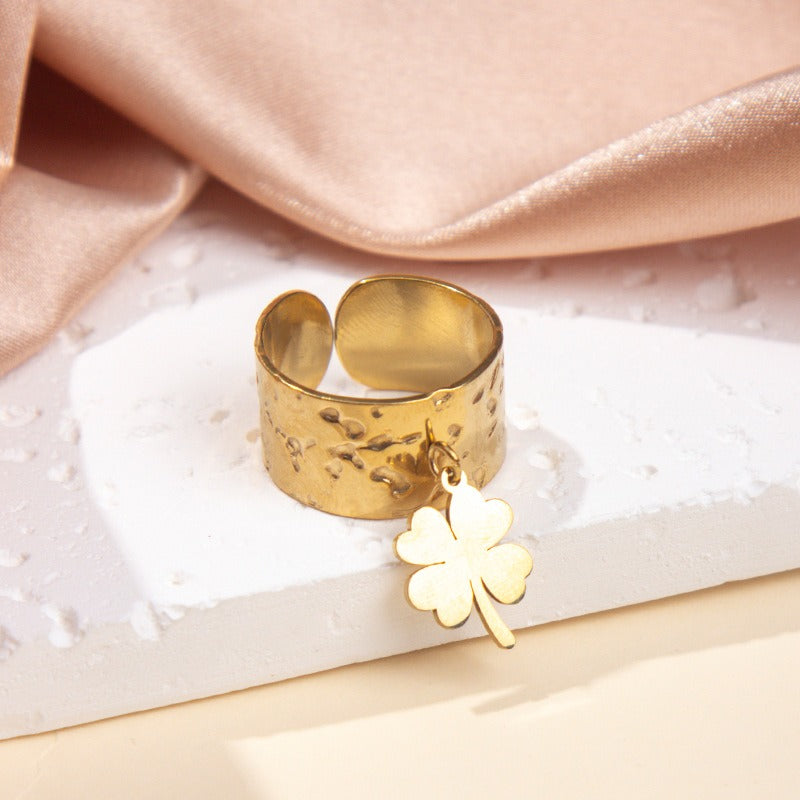 Gullbelagt Ring 18K med Anheng - Titanstål Design Ring H Adjustable