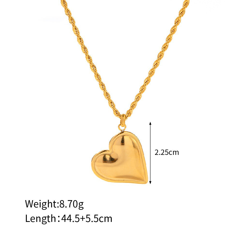 18K Gullbelagt Hjerte Halskjede med Vridd Kjede - Klassisk Design Only