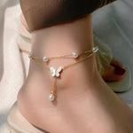 Ankelsmykke Dame - Dobbelt Lag Perle Sommerfugl Skjell Design