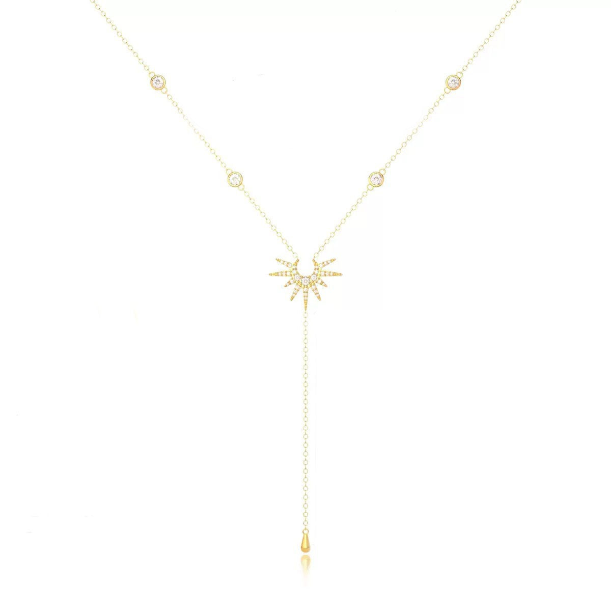 18K Gullbelagt Y-formet Halskjede med Dusker - Sommer Strand Gold