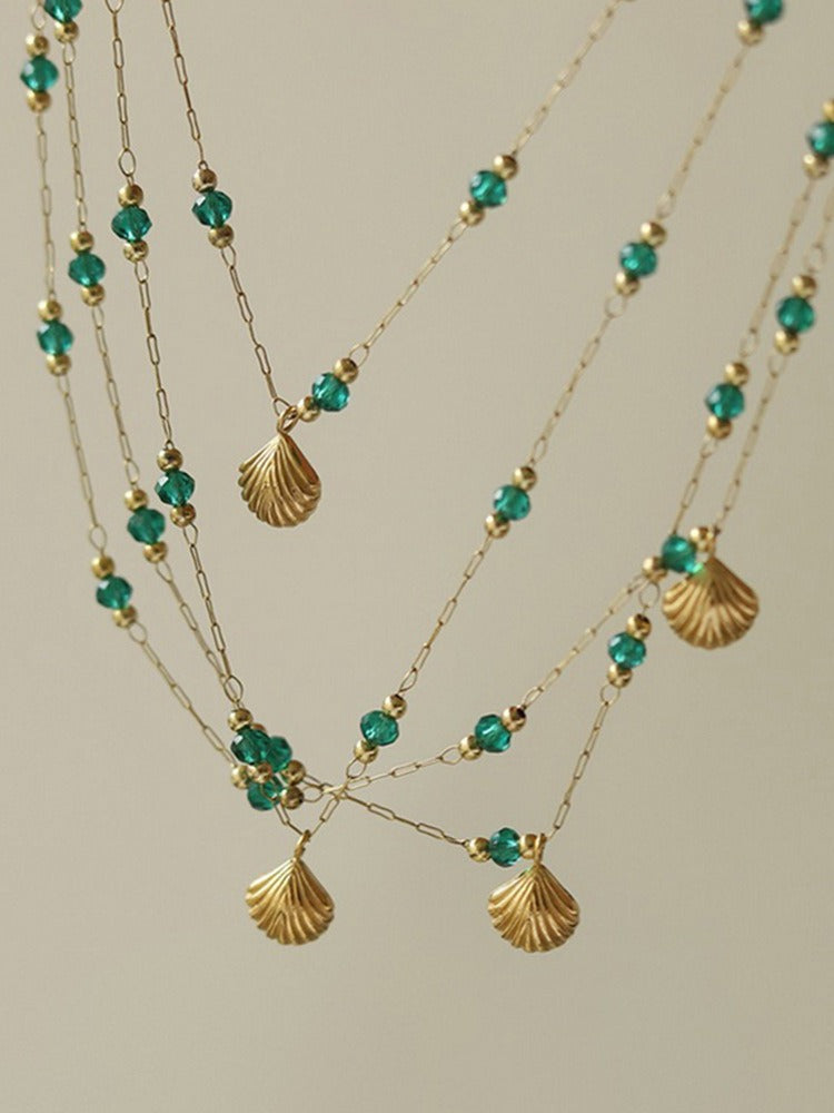 Ankelsmykke Dame 18K gullbelagt - Lett Luksus Skjell Grønn Perle Design