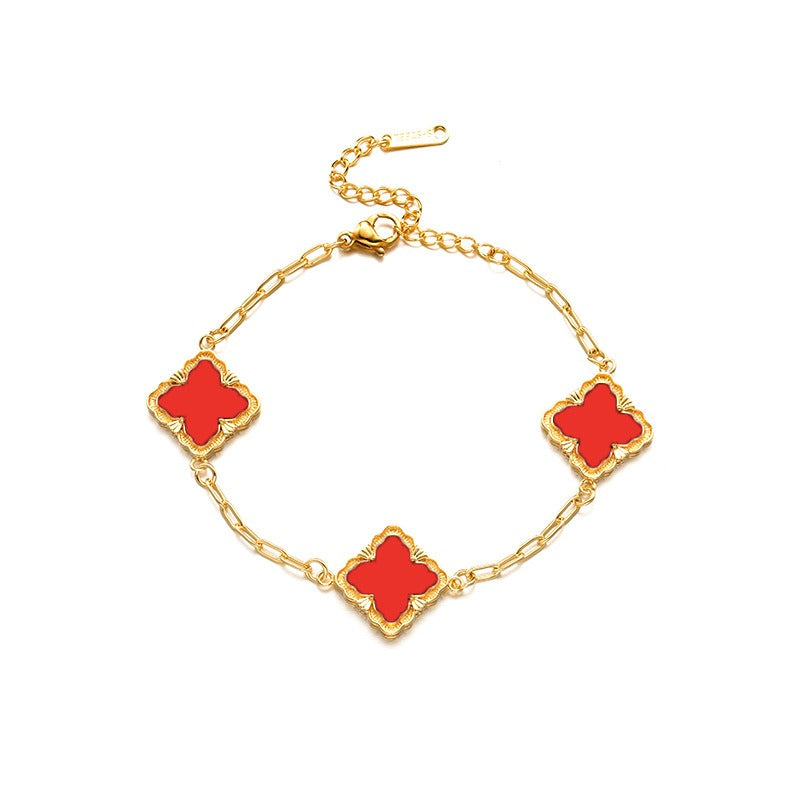 18K Gullbelagt Firkløver Smykkesett - Halskjede, Armbånd, Øredobber og Ring