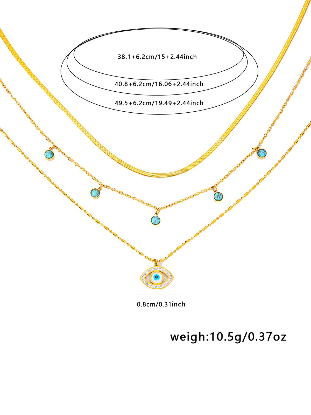 18K Gullbelagt Flerlagskjede med Øye og Diamanter - Trendy Design