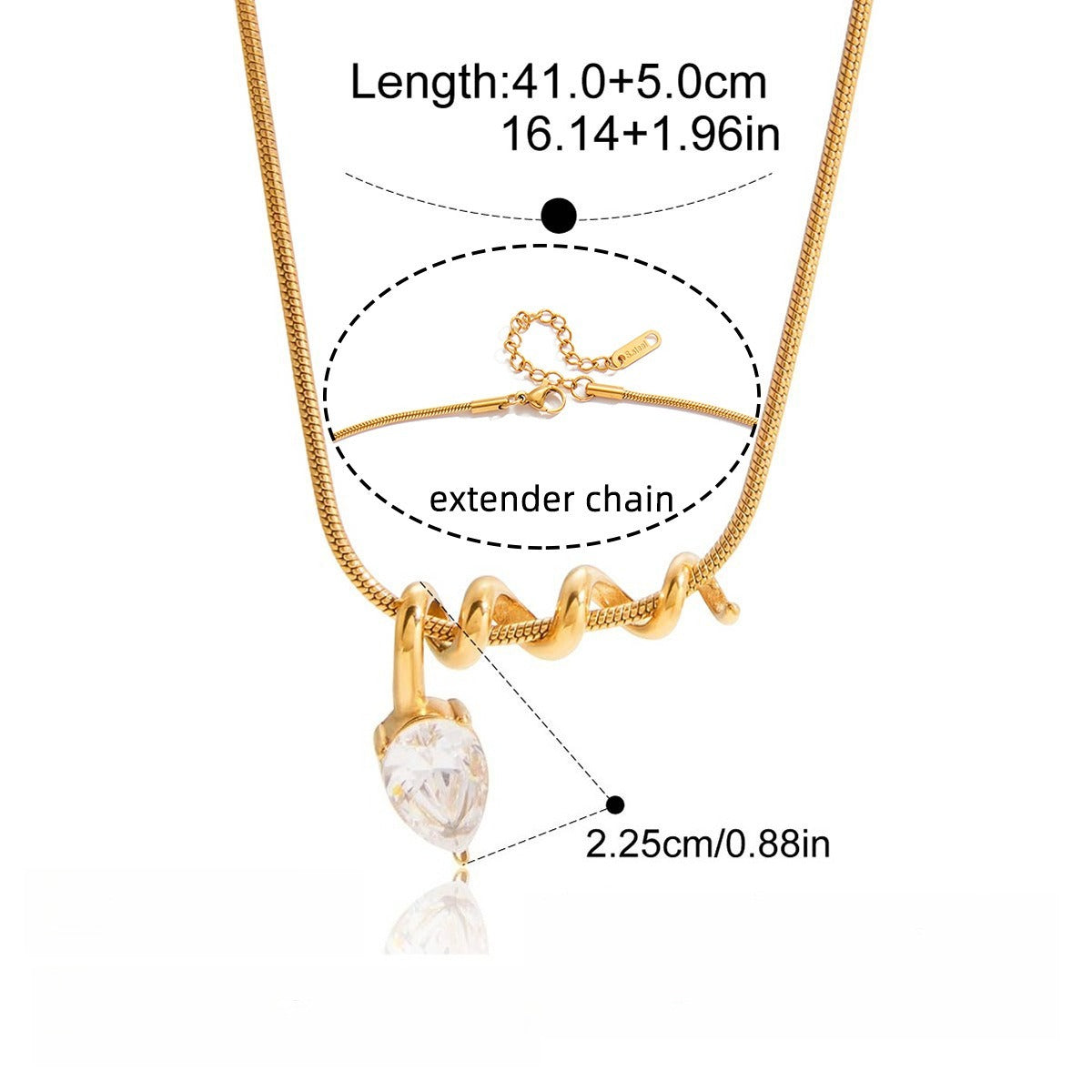 Halskjede Dame 18K Gull Spiral Zirkonia | Titanstål Kravebein