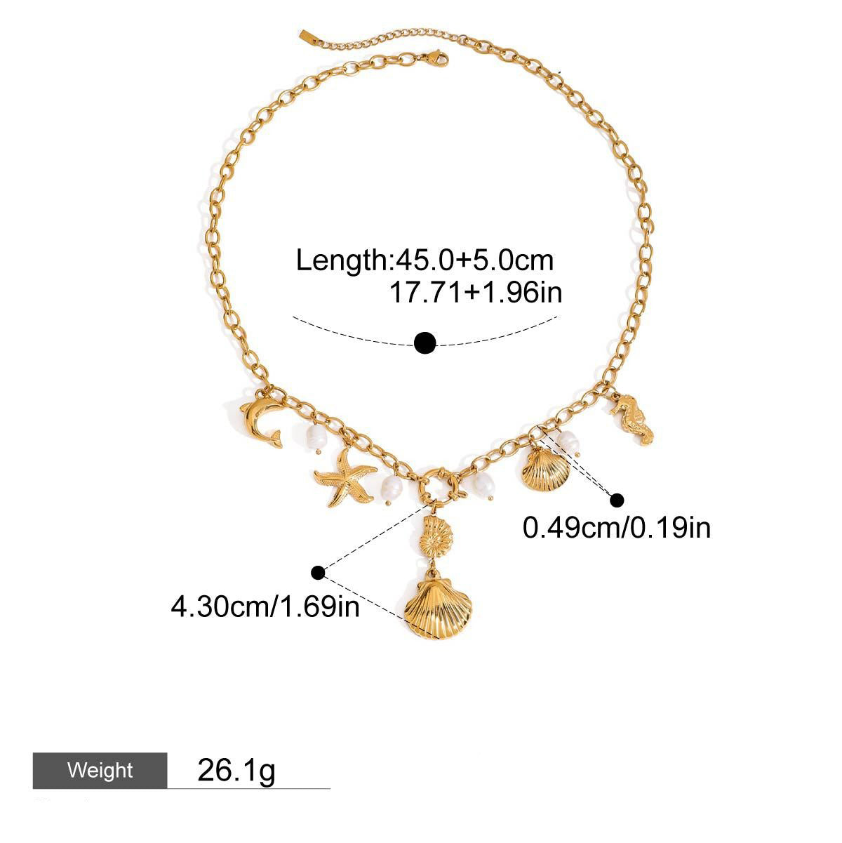 Halskjede Dame 18K gullbelagt - Ocean Element med Tekstur Design