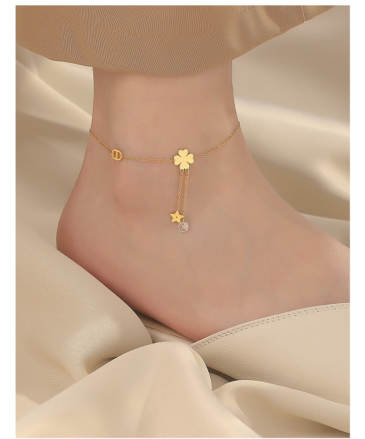 Ankelsmykke Dame 18K gullbelagt - Dusk Stjerne Firkløver Design