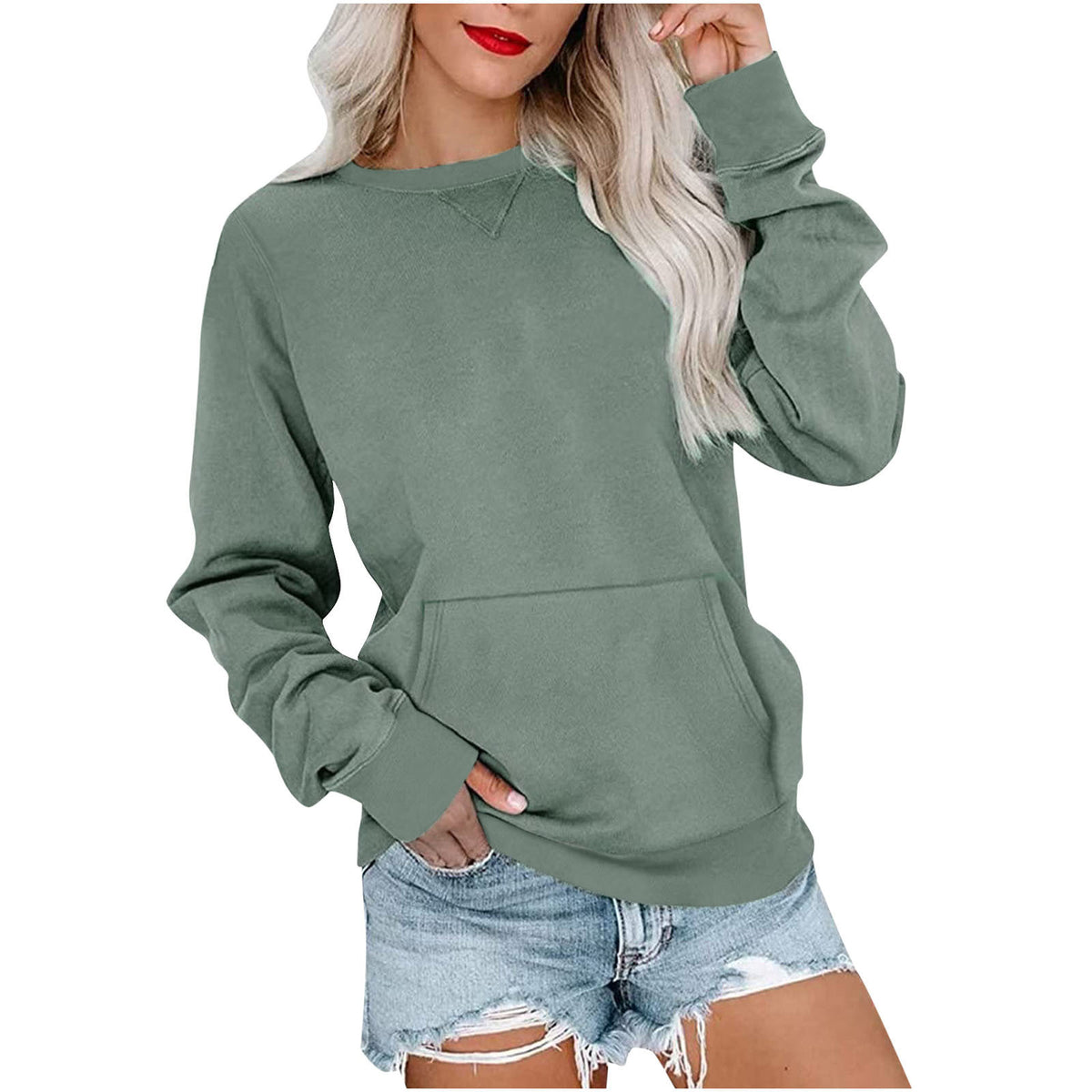 Ensfarget Pullover Genser - Grass green / S