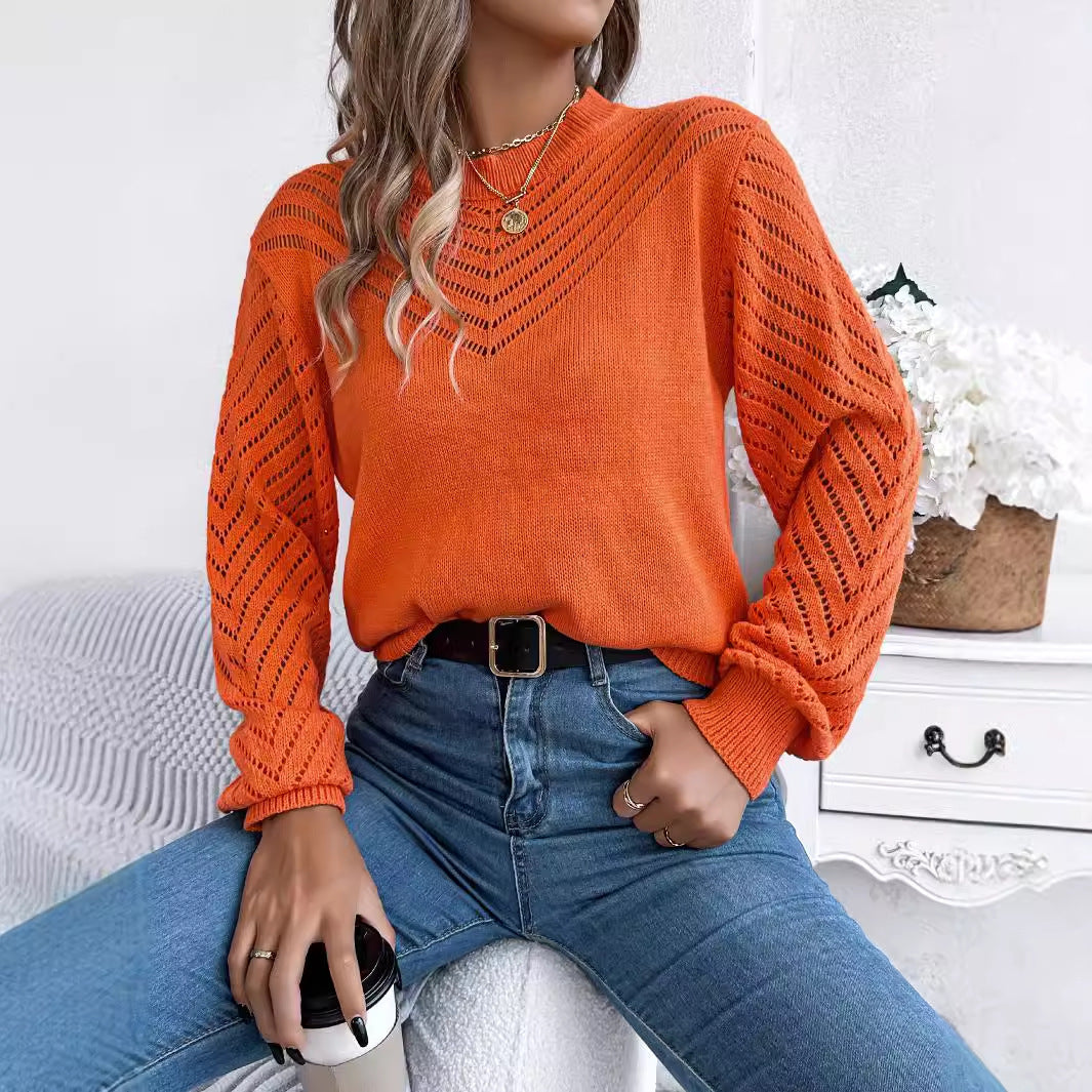 Ensfarget Pullover med Lantern-ermer - Orange / S - Genser