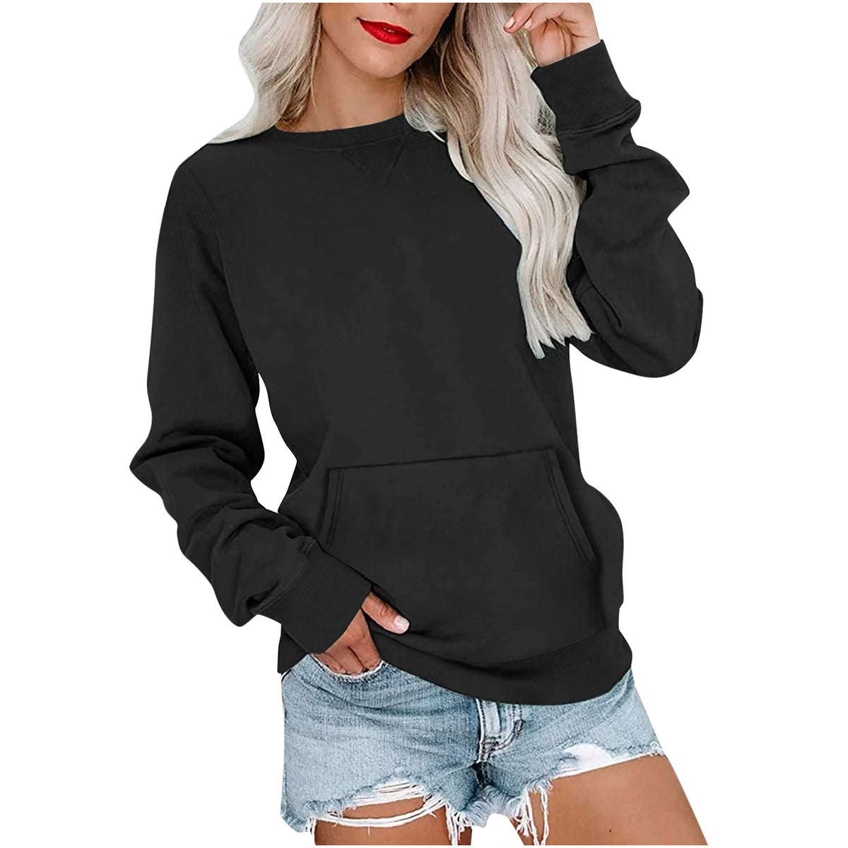 Ensfarget Pullover Genser - Black / S