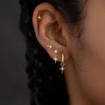 Sølvøredobber S925 Stjerne med Diamanter - Starburst Design