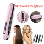 Wireless Hair Straightener Flat Iron Mini 2 IN 1 Roller USB 5000mAh Max 200 Degree Portable Cordless Curler 4 Levels Dry And Wet Uses - Trendyglobal 