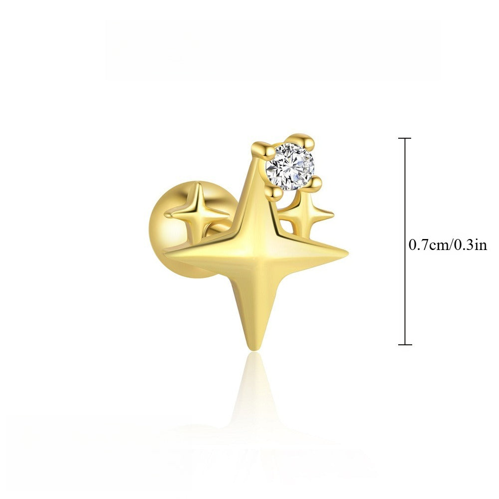 Sølvøredobber S925 Stjerne med Diamanter - Starburst Design Ear B 28(A pair)