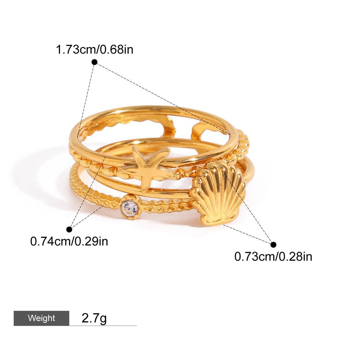 Ringsett Dame 18K Gullbelagt - Geometrisk Design med Zirkon Justerbar Style F-18