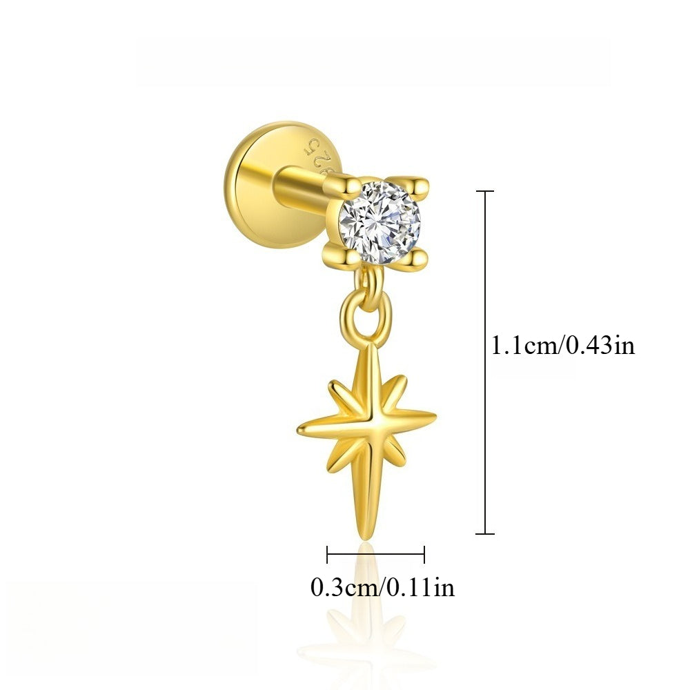 Sølvøredobber S925 Stjerne med Diamanter - Starburst Design Ear C 49(A pair)