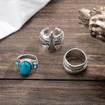 Ringsett Dame Retro Turkis Ørn - Flerlags Design Titanstål 3 Deler