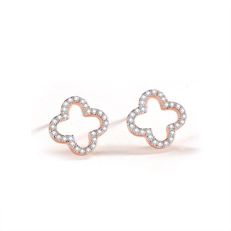 Øredobber Dame S925 Stølv - Skog-stil Firkløver Diamant Rose