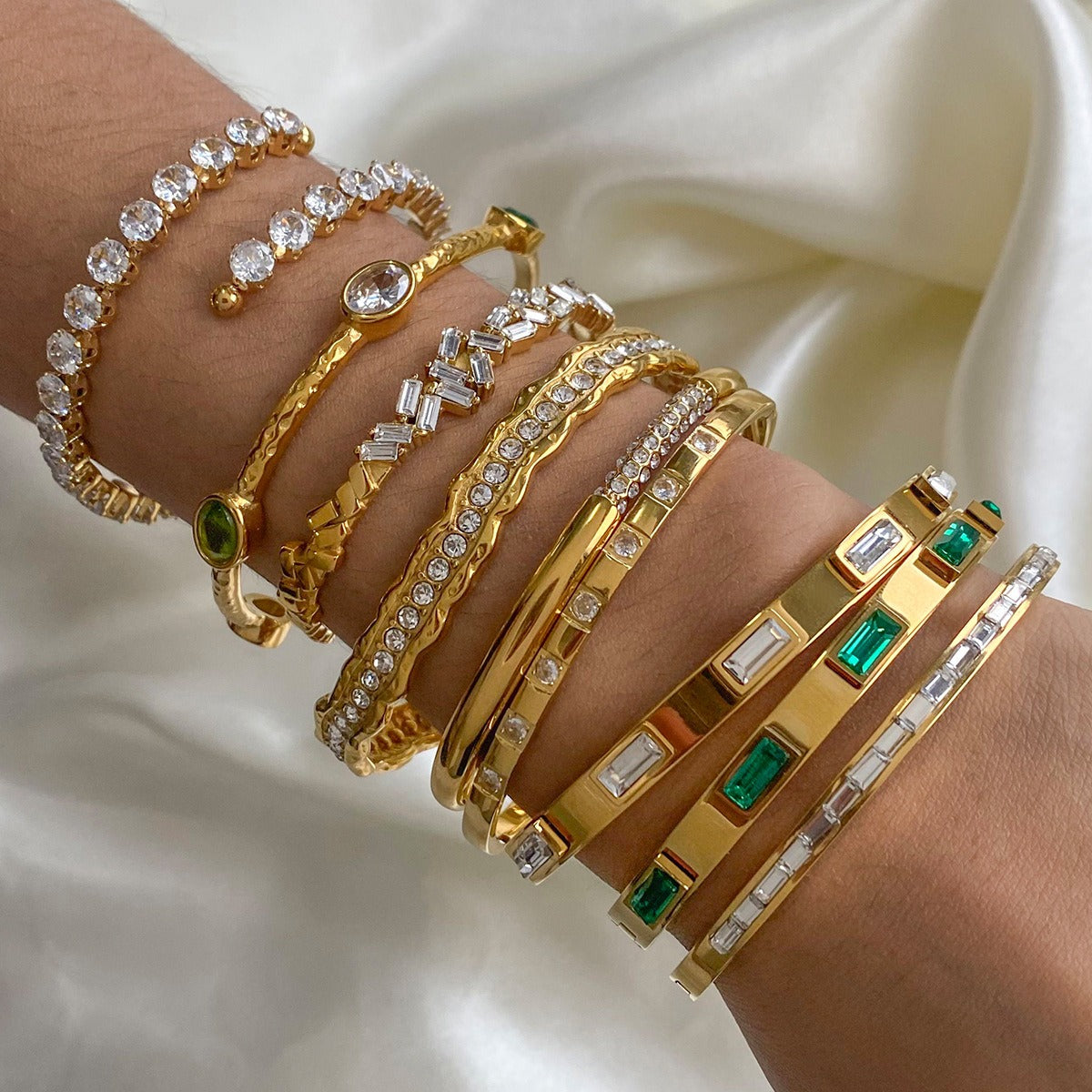 Smykkesett Dame 18K Gullbelagt - Geometrisk Edelsten Armbånd Hårtilbehør