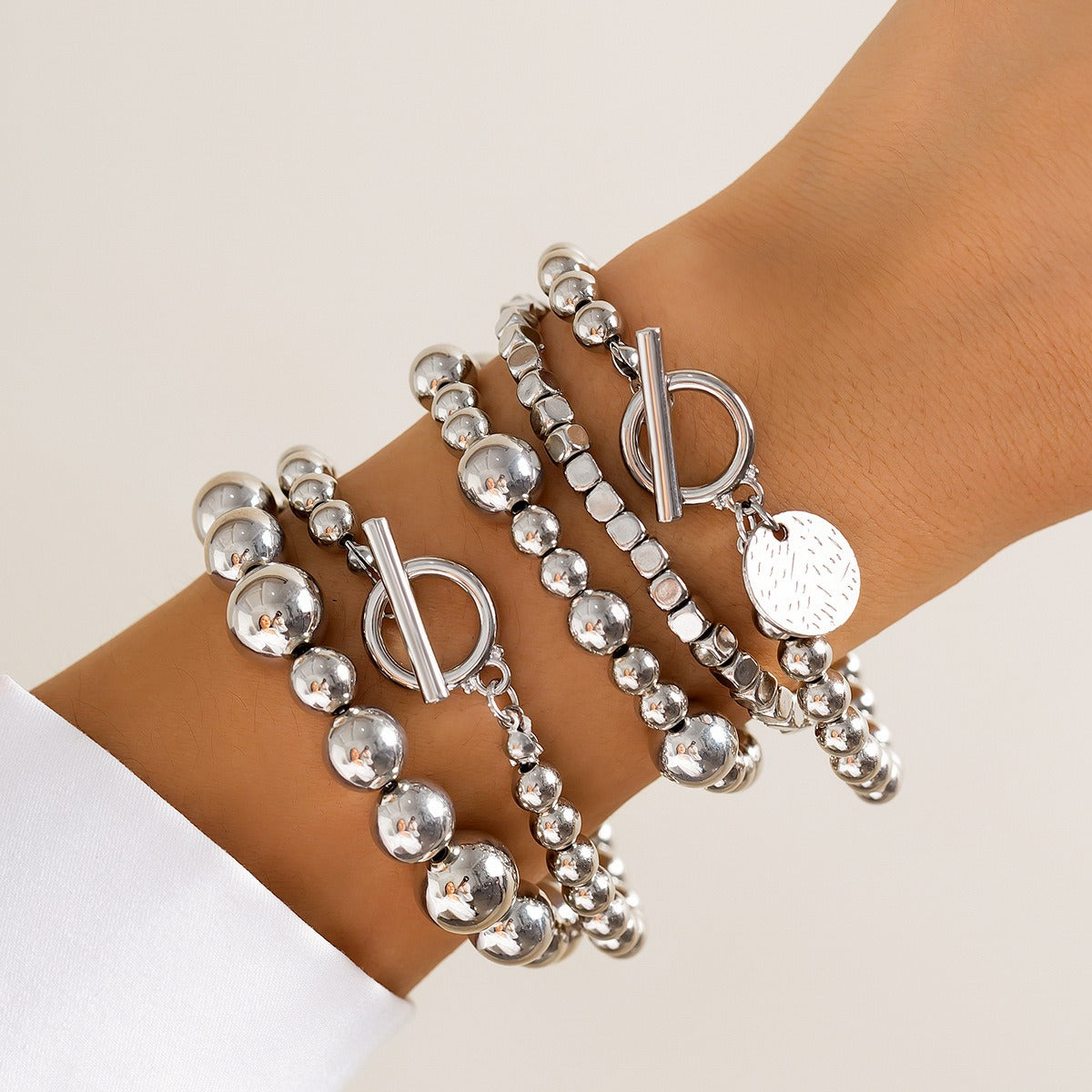 Armbånd Dame 18K Gullbelagt - Imitasjonsperle Stabling Design White 4-piece set