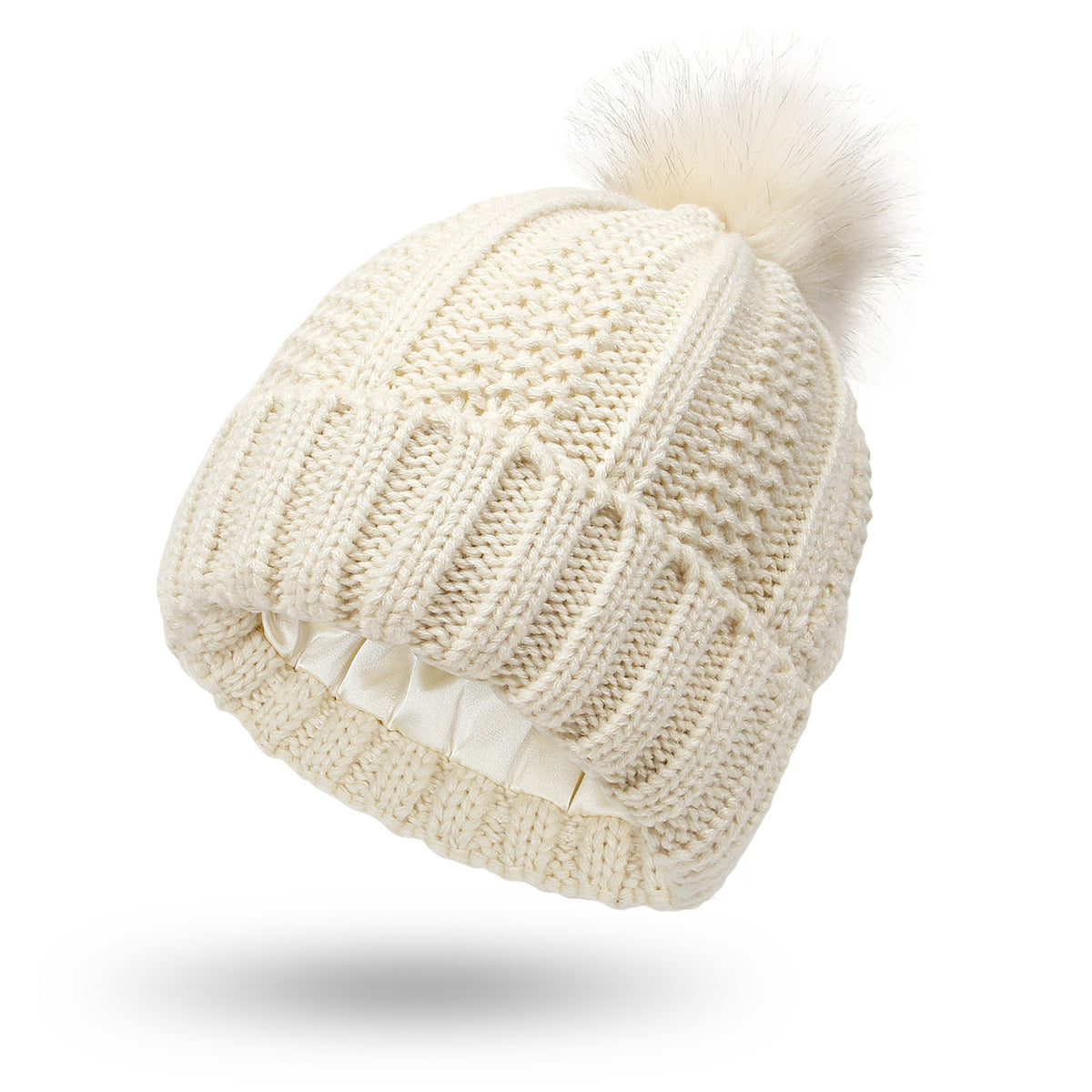 Vinterlue med Fuskepels Pom Pom - Lue for damer - Trendyglobal 