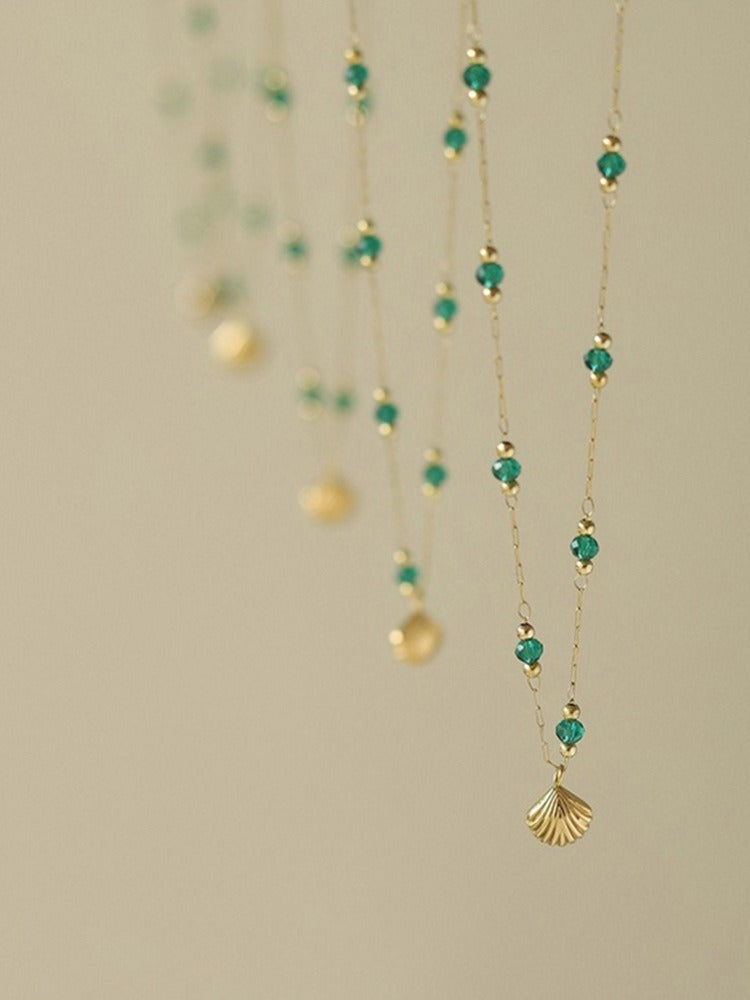 Ankelsmykke Dame 18K gullbelagt - Lett Luksus Skjell Grønn Perle Design