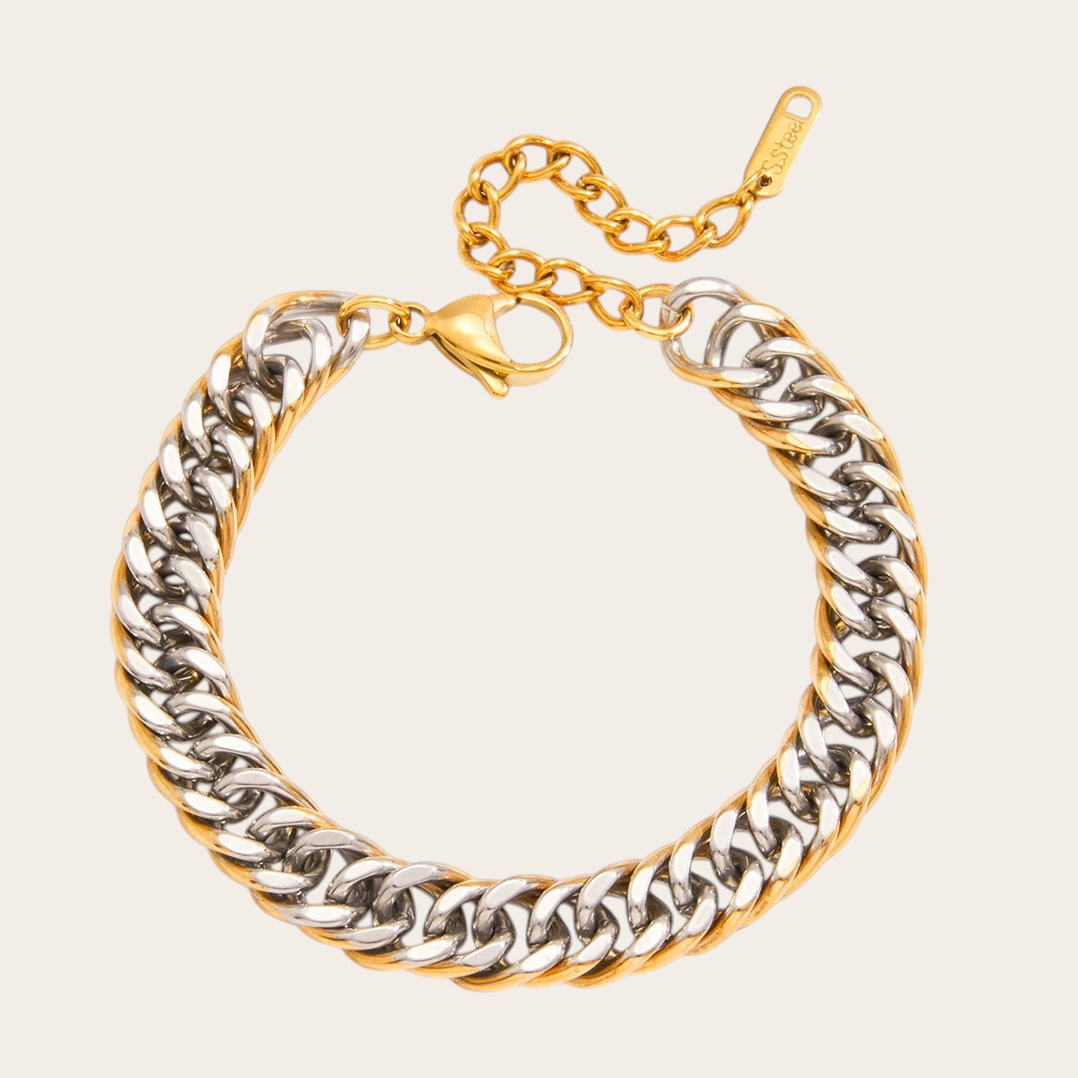 Cubansk Lenke Armbånd i Rustfritt Stål – To-Tonet Design