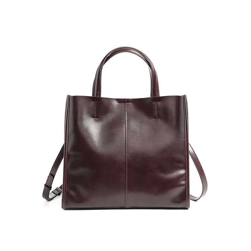 Tote Bag Dame Ekte Skinn - Vegetabilsk Garvet Lær Stor Kapasitet Wine Brown (Top-Grade Vegetable-Tanned Cowhide)