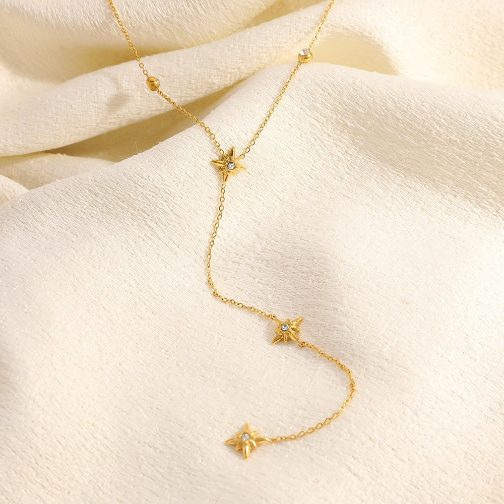 18K Gullbelagt Stjernehalskjede med Diamanter - Åttepunkts Stjerne