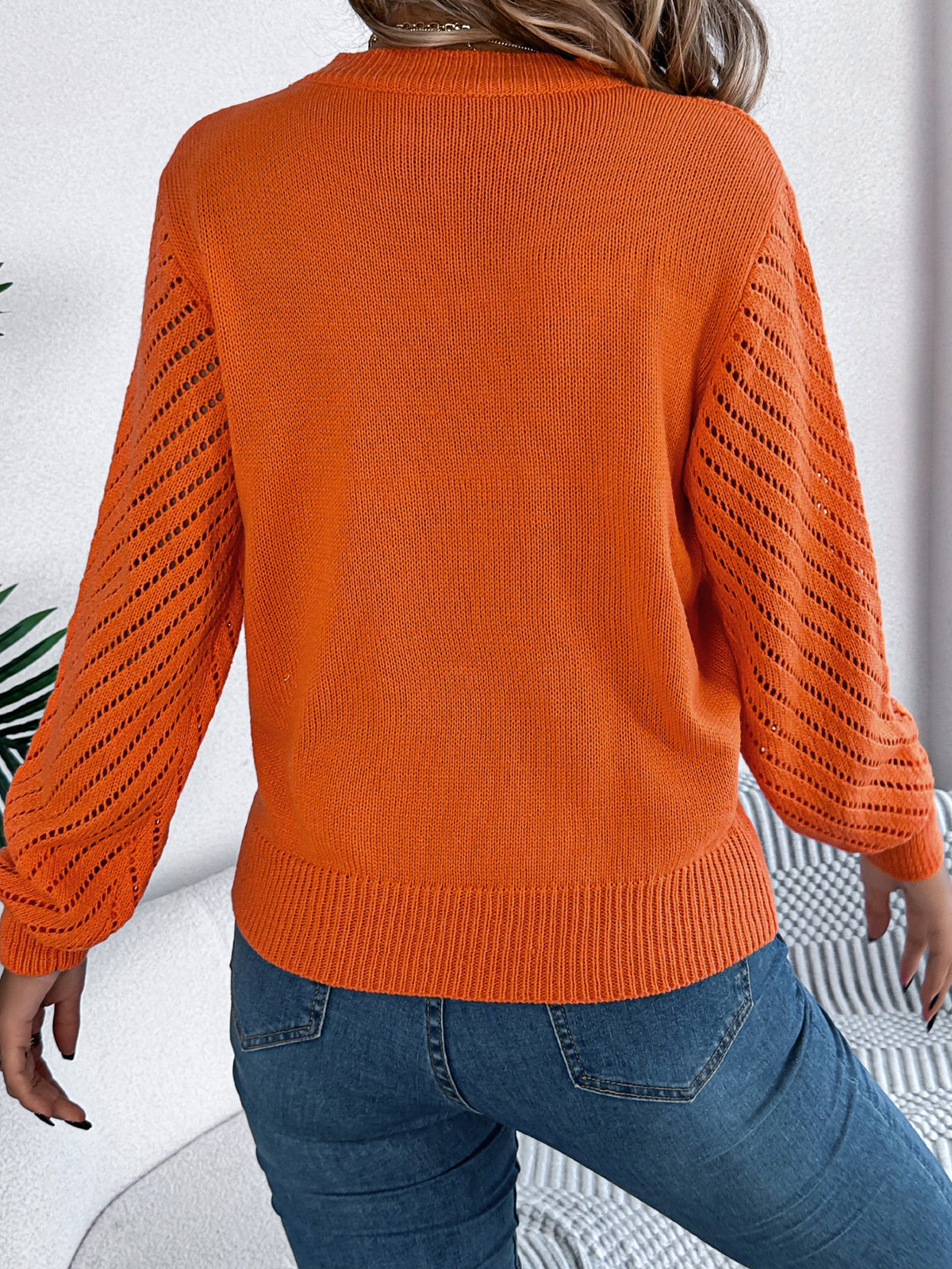 Ensfarget Pullover med Lantern-ermer - Genser