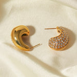 Øredobber Dame 18K gullbelagt- Tåreform Halv Diamant Design Lett Luksus