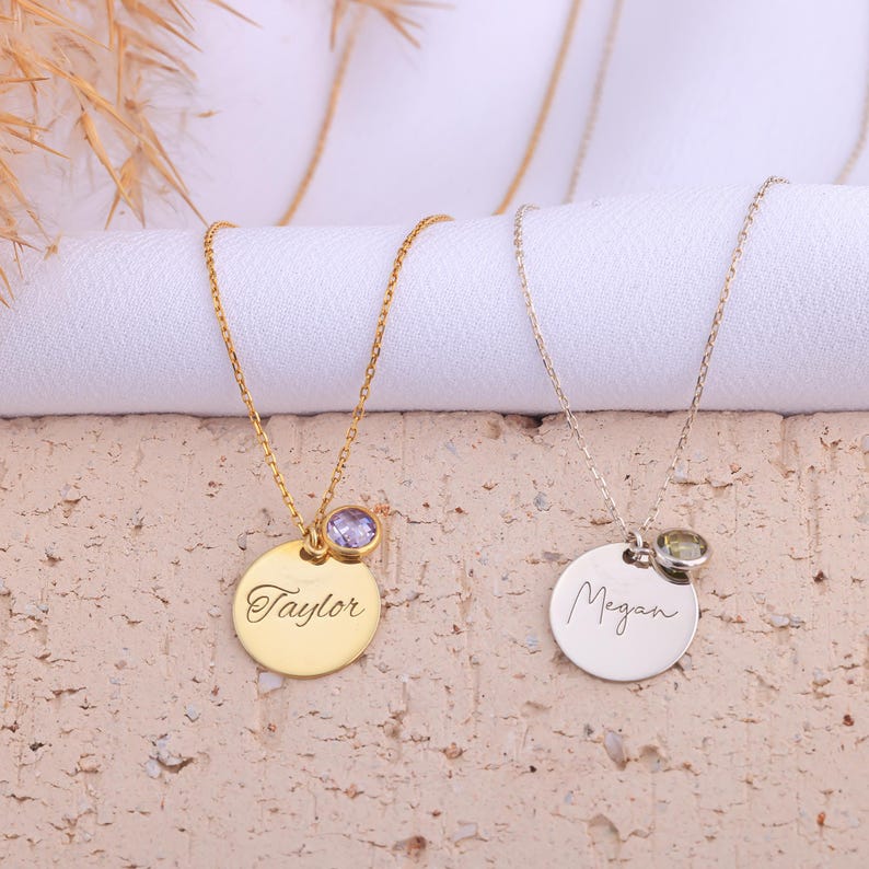 Personalisert Dobbeltlags Halskjede med Fødselsstein og Navn