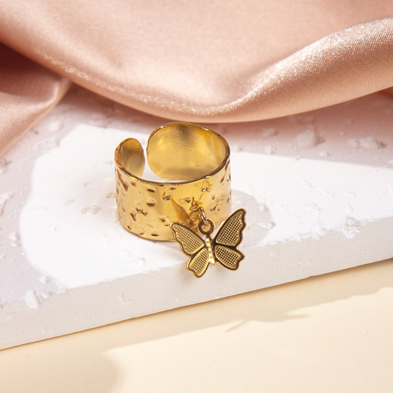 Gullbelagt Ring 18K med Anheng - Titanstål Design Ring E Adjustable