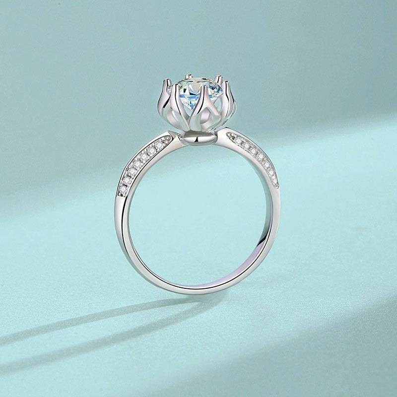 Sølvring S925 med Moissanite - Anemone Blomst Design