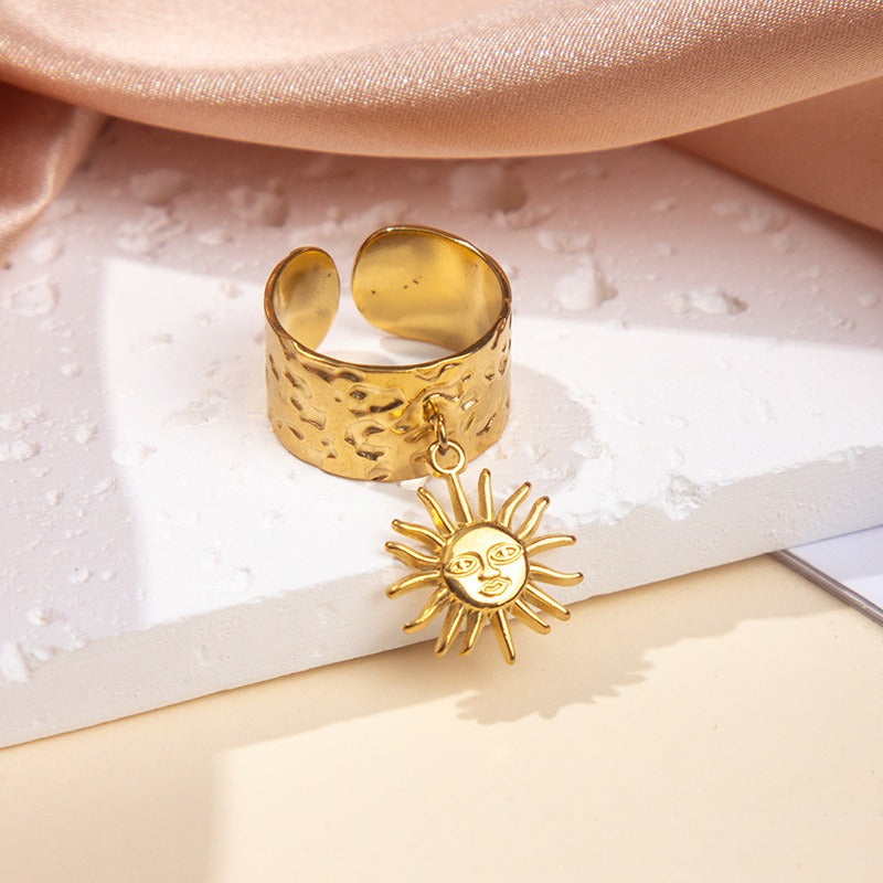 Gullbelagt Ring 18K med Anheng - Titanstål Design Ring A Adjustable