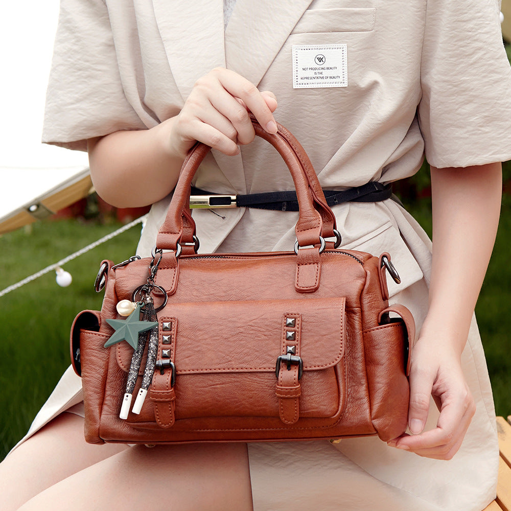 Women Bag Retro Leather Boston Women Handbag Designer - Trendyglobal 