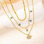 18K Gullbelagt Flerlagskjede med Øye og Diamanter - Trendy Design