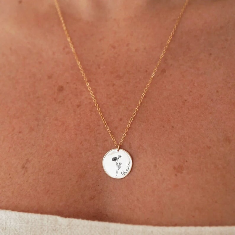 Personalisert Navnehalskjede med Fødselsmånedblomst i S925 Sølv