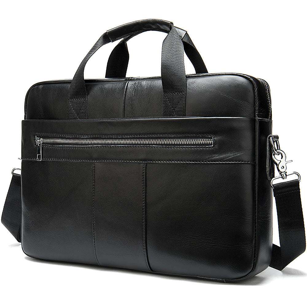 Skinn Skulderveske for Menn – Eksklusiv Business-veske i Første Lags Kuskinn 8523 Black Oily Leather
