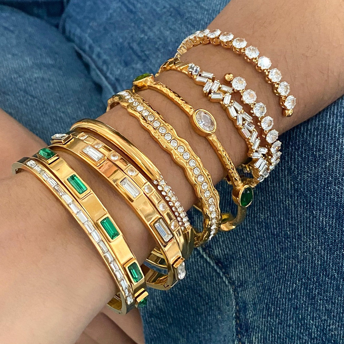 Smykkesett Dame 18K Gullbelagt - Geometrisk Edelsten Armbånd Hårtilbehør