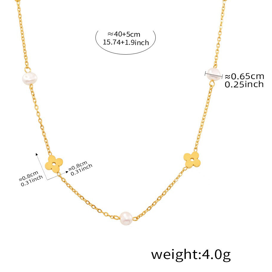 Smykkesett Dame 18K Gullbelagt - Perle Hul Blomst Armbånd Halskjede Necklace