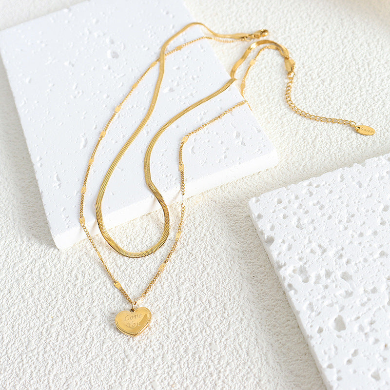 Halskjede Dame 18K gullbelagt- LOVE YOU Hjerte med Blade Chain Design