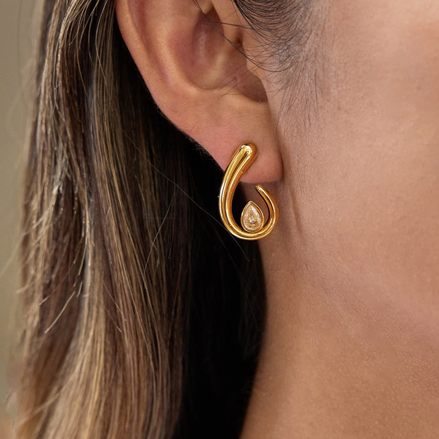Øredobber Dame 18K Gullbelagt - Tåreform Cubic Zirconia Stud